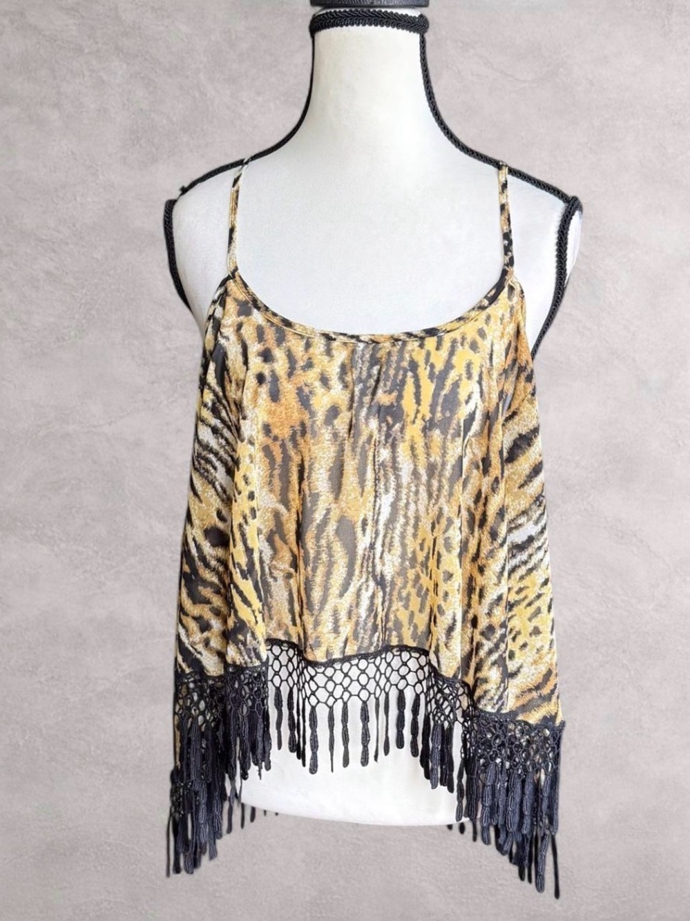 For Love & Lemons Shake It Dusty Leopard Fringe Cami Top - Size S
